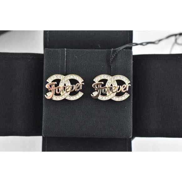 Chanel 21S Gold Crystal Forever CC Logo Large Dangle Statement Stud Earrings - Picture 5 of 12